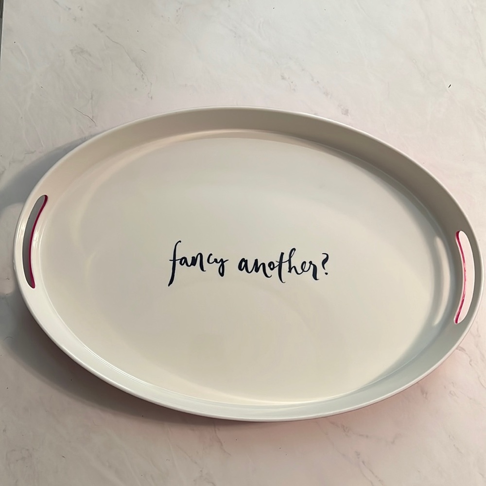 Kate Spade Melamine Serving tray!  Pink outside white and navy inside!